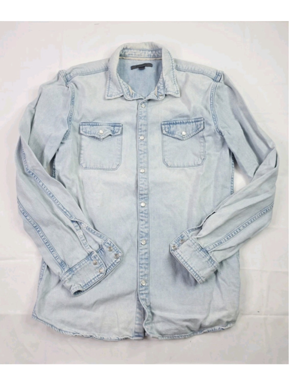 John Varvatos Men's Western Pearl Snap Shirt Blue Denim Light Wash Size S